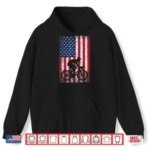 Hoodie American Flag Mountain Bike 4th of July Patriotic Biking Shirt