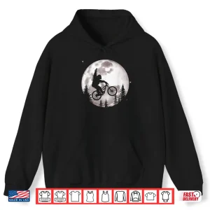 Hoodie Bigfoot Mountain Bike with Moon Shirt Funny Biking Shirt