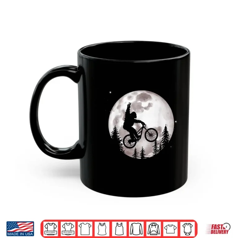 Mug Bigfoot Mountain Bike with Moon Shirt Funny Biking Shirt