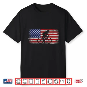 Funny Road Bike Riding Cycling Usa American Flag Vintage Shirt