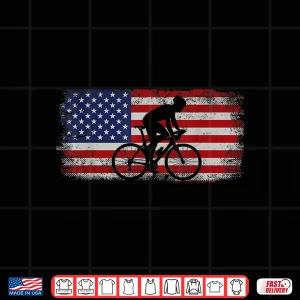 Design Funny Road Bike Riding Cycling Usa American Flag Vintage Shirt