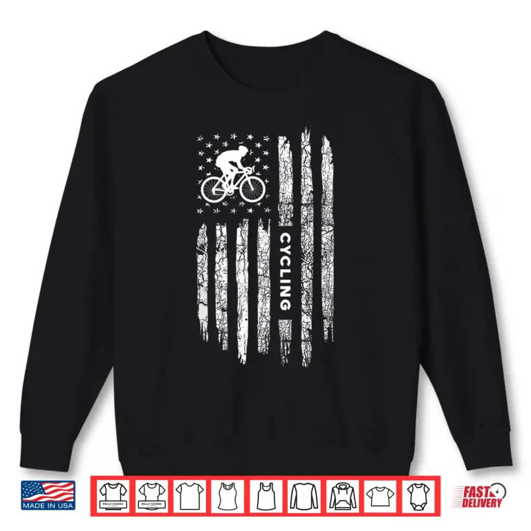 Sweatshirt American Flag Cycling Road Bike Cyclist Vintage Graphic Shirt