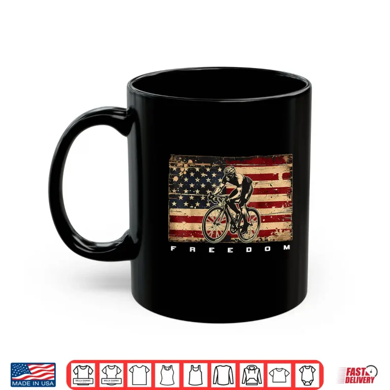 Mug American Flag Road Biking Bicycle Cycling Patriotic Shirt