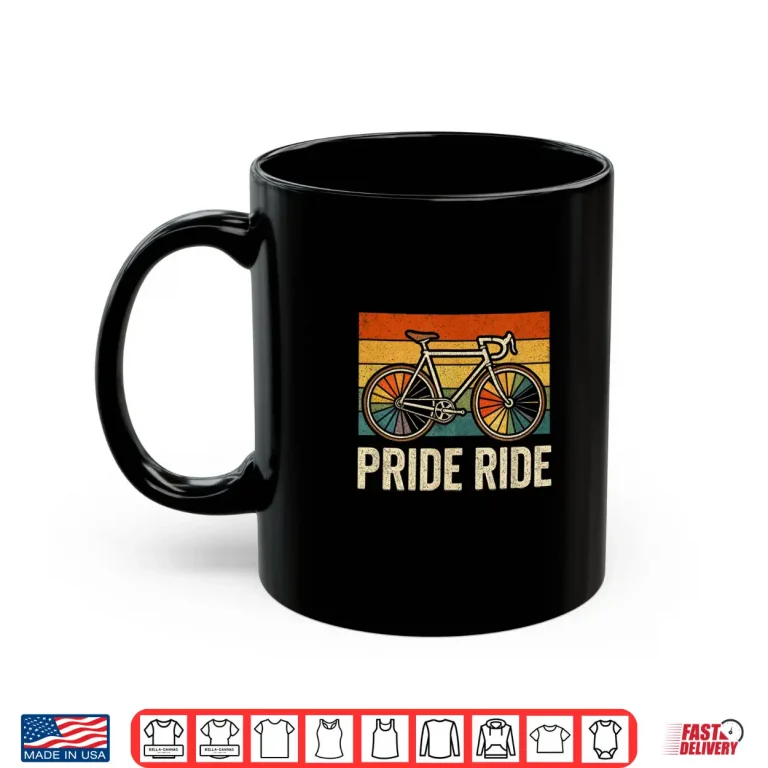 Mug Pride Cycling Retro Rainbow Bike LGBTQ Rider Gift Shirt