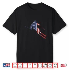 American Flag Skiing Us Skiers Ski Run Professional Shirt