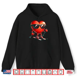 Hoodie Heart Showing Skiing Skills Valentines Day Graphic Shirt