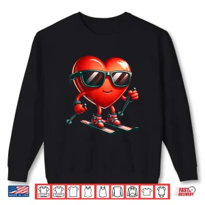 Sweatshirt Heart Showing Skiing Skills Valentines Day Graphic Shirt