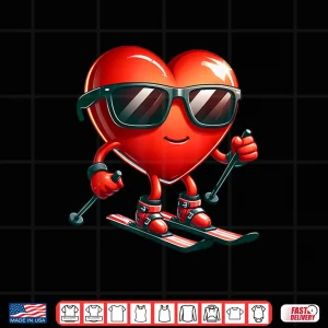 Design Heart Showing Skiing Skills Valentines Day Graphic Shirt