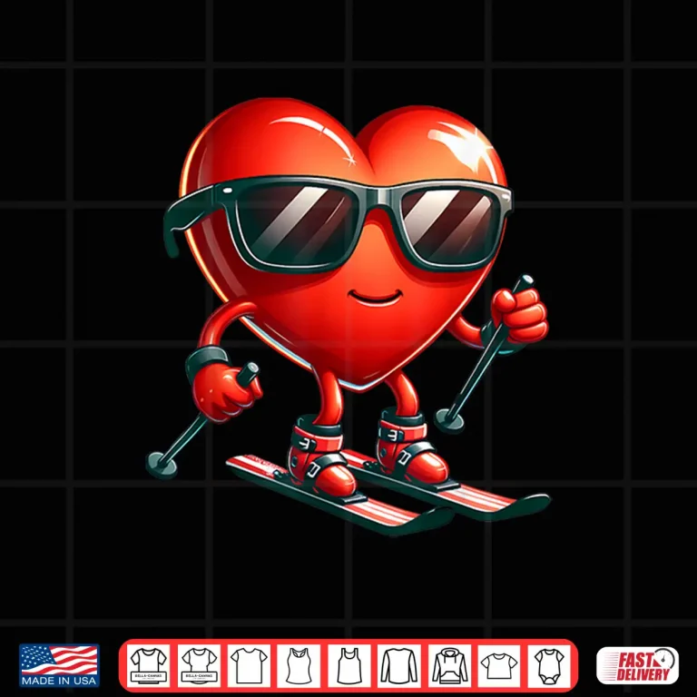 Design Heart Showing Skiing Skills Valentines Day Graphic Shirt