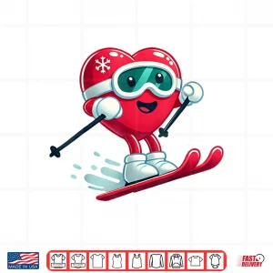 Design Skiing Heart Funny Ski Lover Valentines Day Shirt