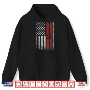 Hoodie American Flag Skis. Skiing Winter Sports for US Skiers. Shirt
