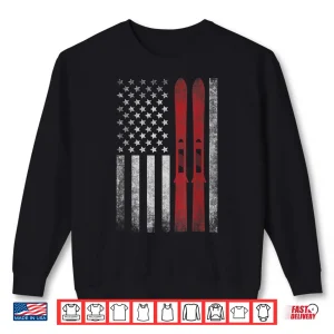 Sweatshirt American Flag Skis. Skiing Winter Sports for US Skiers. Shirt