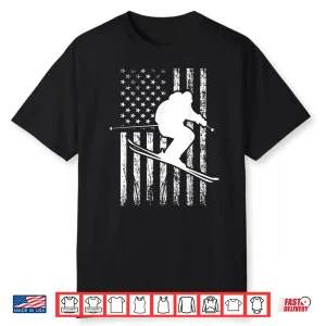 Downhill Ski Team 4Th Of July Usa American Flag Skiing Skier Women Kids Men Shirt
