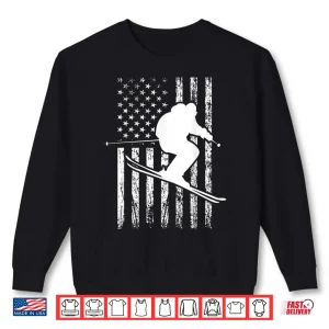 Sweatshirt Downhill Ski Team 4th Of July USA American Flag Skiing Skier Women Kids Men Shirt