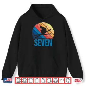 Hoodie Kids 7th Birthday Retro Ski Skiing 7 Year old Boys Girls Kids Shirt