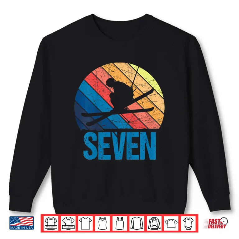 Sweatshirt Kids 7th Birthday Retro Ski Skiing 7 Year old Boys Girls Kids Shirt