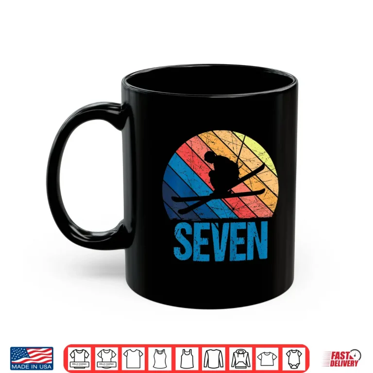 Mug Kids 7th Birthday Retro Ski Skiing 7 Year old Boys Girls Kids Shirt