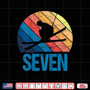 Design Kids 7th Birthday Retro Ski Skiing 7 Year old Boys Girls Kids Shirt