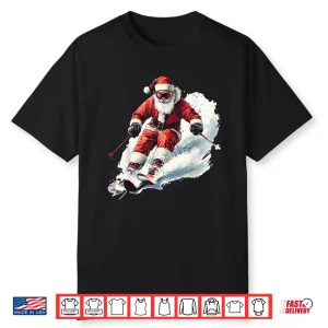 Santa Skiing Funny Christmas Skier Ski Racer Xmas Pajama Shirt