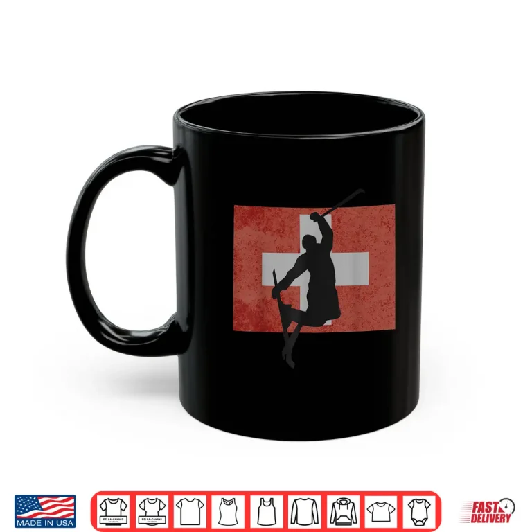 Mug Skiing Ski Jump Switzerland Swiss Flag Winter Sports Tshirt