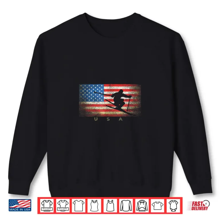 Sweatshirt Vintage USA Skiing American Flag Shirt Classic