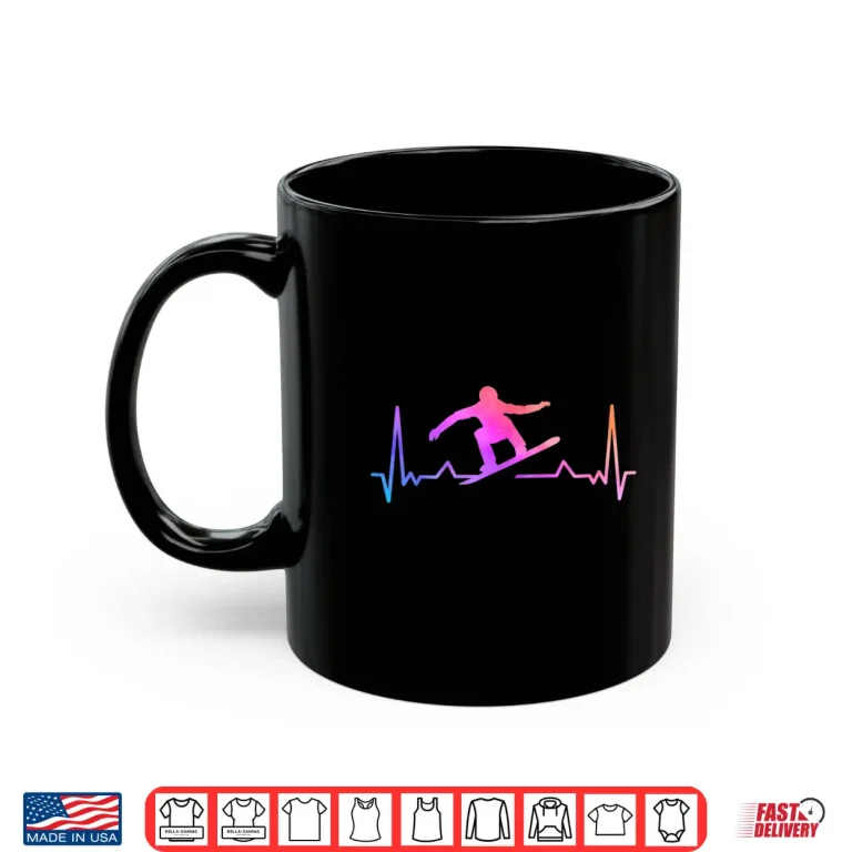 Mug Snowboard Heartbeat 80s 90s Retro Winter Snowboarding Gift Shirt