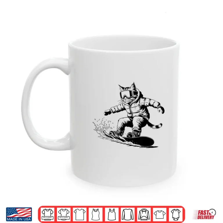 Mug Cat on a Snowboard Snowboarding cat Lover For Men Women Kids Shirt
