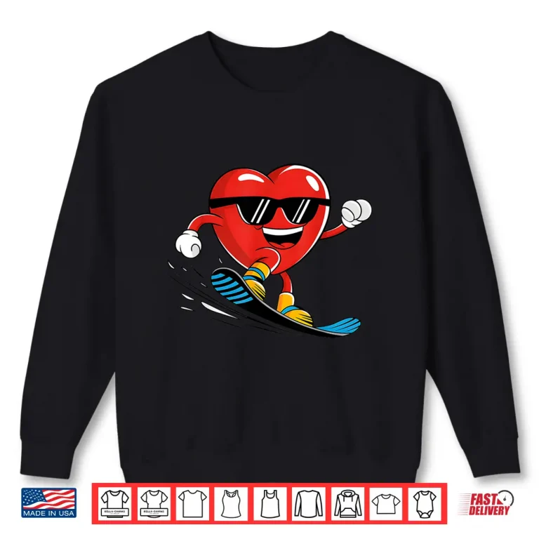 Sweatshirt Snowboard Heart Snowboarding Valentines Day Boys Girls Fun Shirt