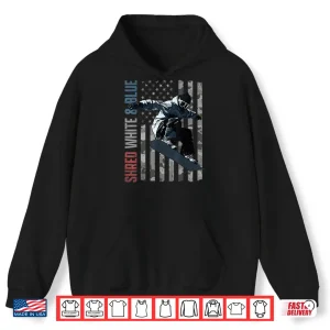 Hoodie Snowboarding Shred American Flag Shirt