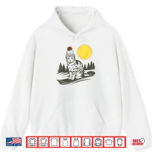 Hoodie Vintage Cute Cat On A Snowboard Snowboarding Mountains Ski Shirt