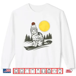 Sweatshirt Vintage Cute Cat On A Snowboard Snowboarding Mountains Ski Shirt