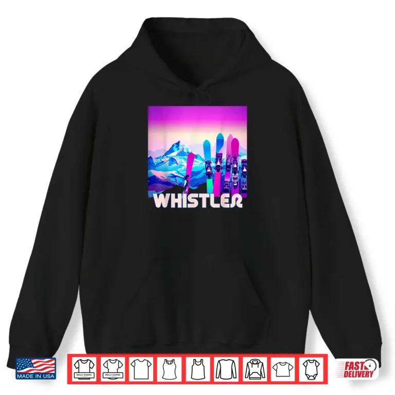 Hoodie Whistler Ski Retro 80s Style Skiing Snowboarding Shirt