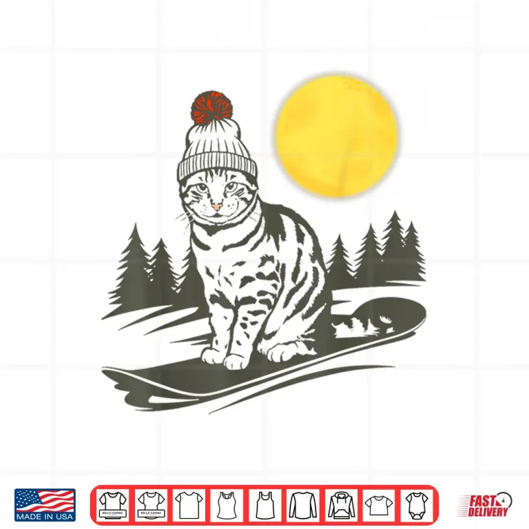Design Vintage Cute Cat On A Snowboard Snowboarding Mountains Ski Shirt