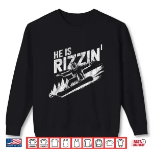 Sweatshirt He Is Rizzin Snowboarding Jesus Funny Winter Shirt