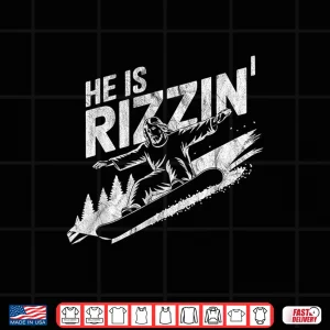 Design He Is Rizzin Snowboarding Jesus Funny Winter Shirt