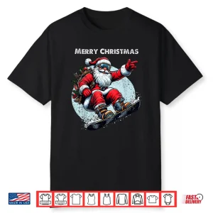 Santa Claus Snowboarding Merry Christmas Winter Holiday Xmas Shirt