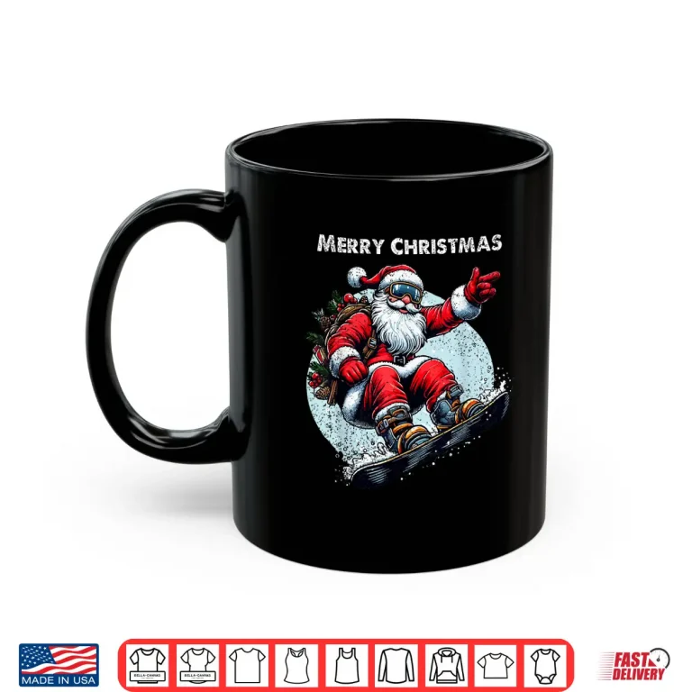 Mug Santa Claus Snowboarding Merry Christmas Winter Holiday Xmas Shirt