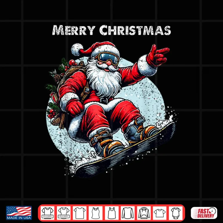 Design Santa Claus Snowboarding Merry Christmas Winter Holiday Xmas Shirt