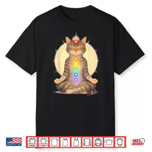 Meditating Chakra Cat Yoga Spiritual Cat Lovers Mandala Shirt