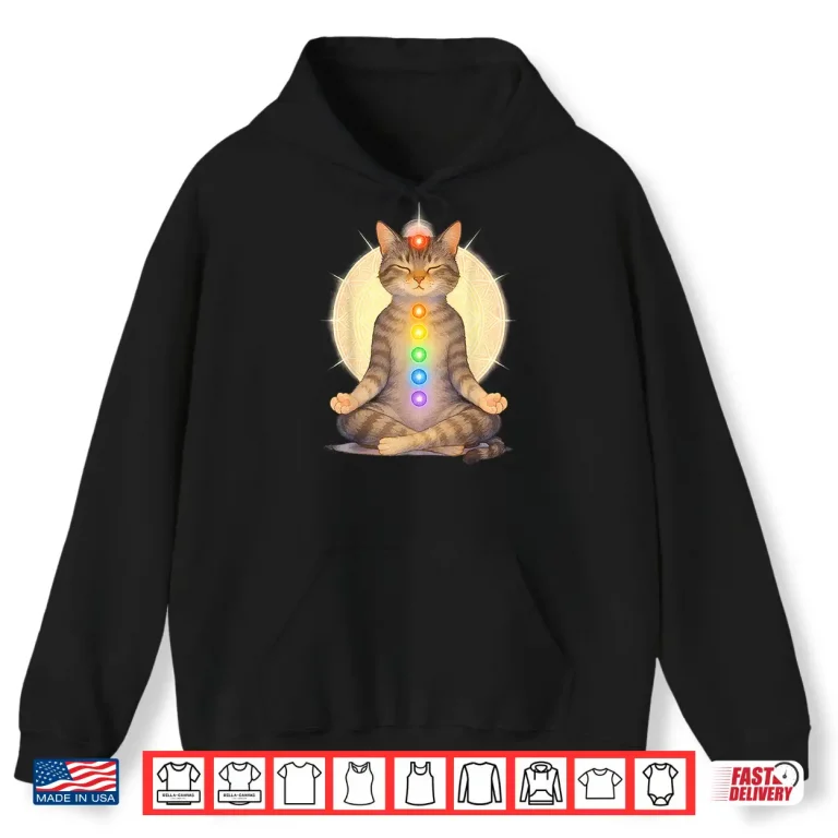 Hoodie Meditating Chakra Cat Yoga Spiritual Cat Lovers Mandala Shirt