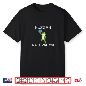 Funny Rpg Gamer Frog Knight Saying Huzzah Natural 20 Shirt