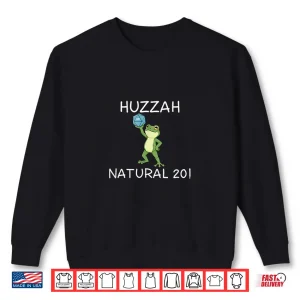 Sweatshirt Funny RPG Gamer Frog Knight Saying Huzzah Natural 20 Shirt