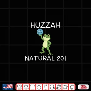Design Funny RPG Gamer Frog Knight Saying Huzzah Natural 20 Shirt