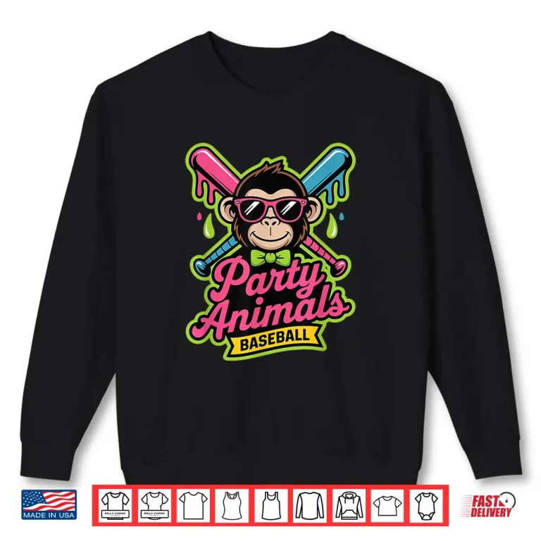 Sweatshirt Party Animals Baseball Funny Monkey Vibrant Slime Shirt