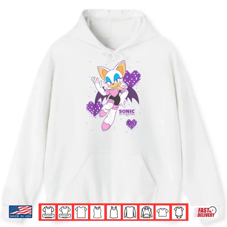 Hoodie Sonic The Hedgehog Rouge The Bat Pixalated Hearts Background Shirt