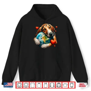Hoodie American Foxhound Dog Earth Day Hug Love Owner Planet Globe Shirt