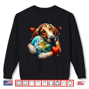 Sweatshirt American Foxhound Dog Earth Day Hug Love Owner Planet Globe Shirt