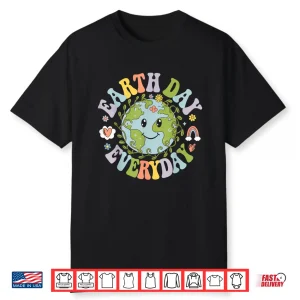 Groovy Earth Day Funny Cute Earth With Floral Earth Day 2026 Shirt