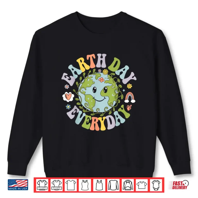 Sweatshirt Groovy Earth Day Funny Cute Earth With Floral Earth Day 2026 Shirt