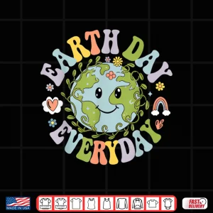 Design Groovy Earth Day Funny Cute Earth With Floral Earth Day 2026 Shirt